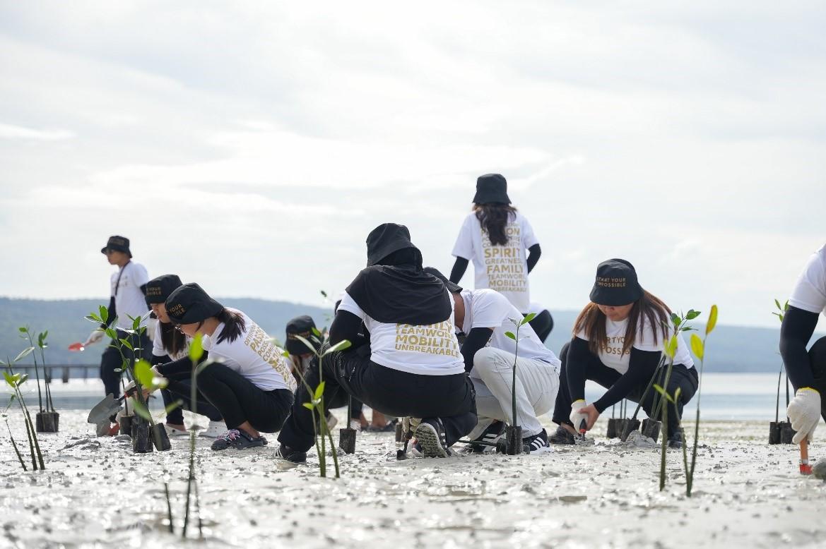 A group of people planting trees

Description automatically generated